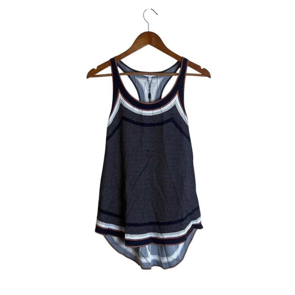 REISS Navy Blue Geometric Dot Print Racerback Tank Top High Low Hem NWT Size 6